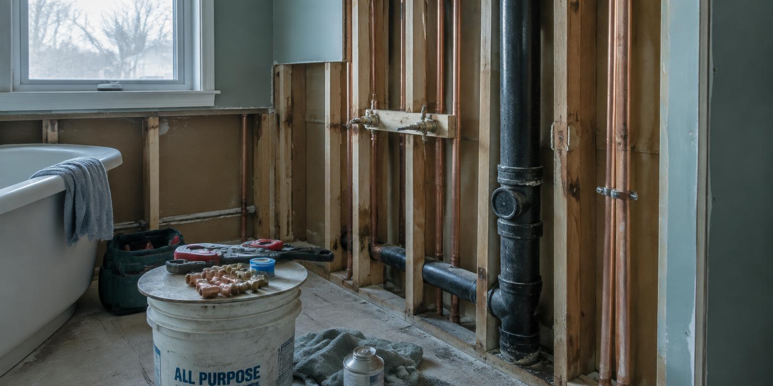 Bathroom remodel plumbing rough-in at a Twin Cities home